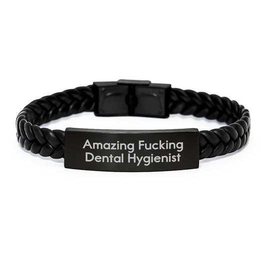 Funny Dental Hygienist Quote Interlaced Leather Bracelets for Men Gifts from Friends to Dental Hygienist on Birthday, Unique Gift Ideas - Image 1