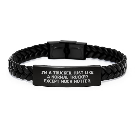 Trucker Inspiration Gifts from Friends for Men Hotter Than Normal Trucker Interlaced Leather Bracelet for Graduation Unique Gift - Image 1