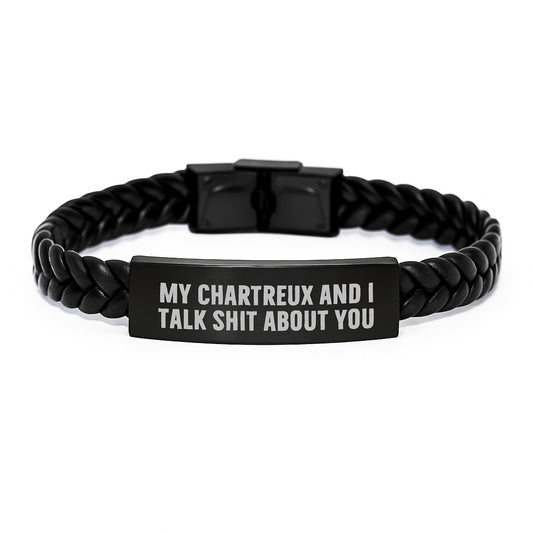 Gifts from Family to Chartreux Cat Dad Funny Interlaced Leather Bracelet for Men Father's Day Unique - Image 1