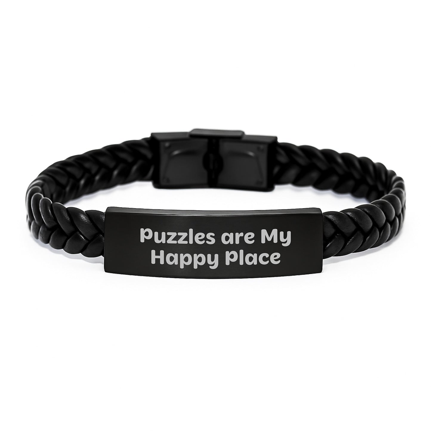 Puzzles Are My Happy Place, Funny Quote Interlaced Leather Bracelet Gifts for Puzzles Lovers on Birthday, Gifts from Family - Image 1
