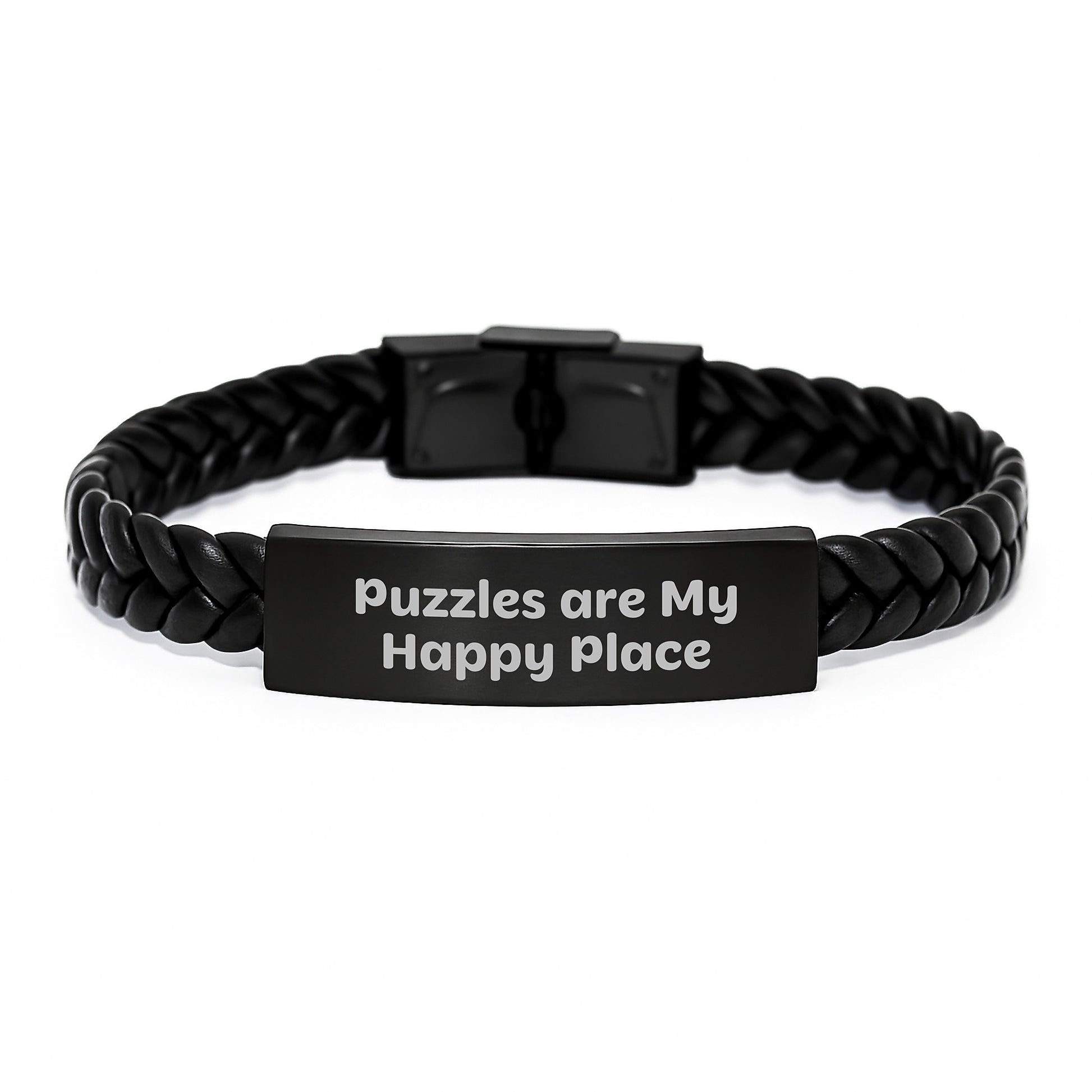 Puzzles Are My Happy Place, Funny Quote Interlaced Leather Bracelet Gifts for Puzzles Lovers on Birthday, Gifts from Family - Image 1