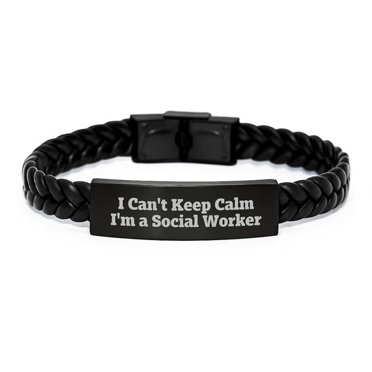 Funny Social Worker Gifts I Can't Keep Calm Interlaced Leather Graduation Accessories from Friends, Coworkers, Family - Image 1
