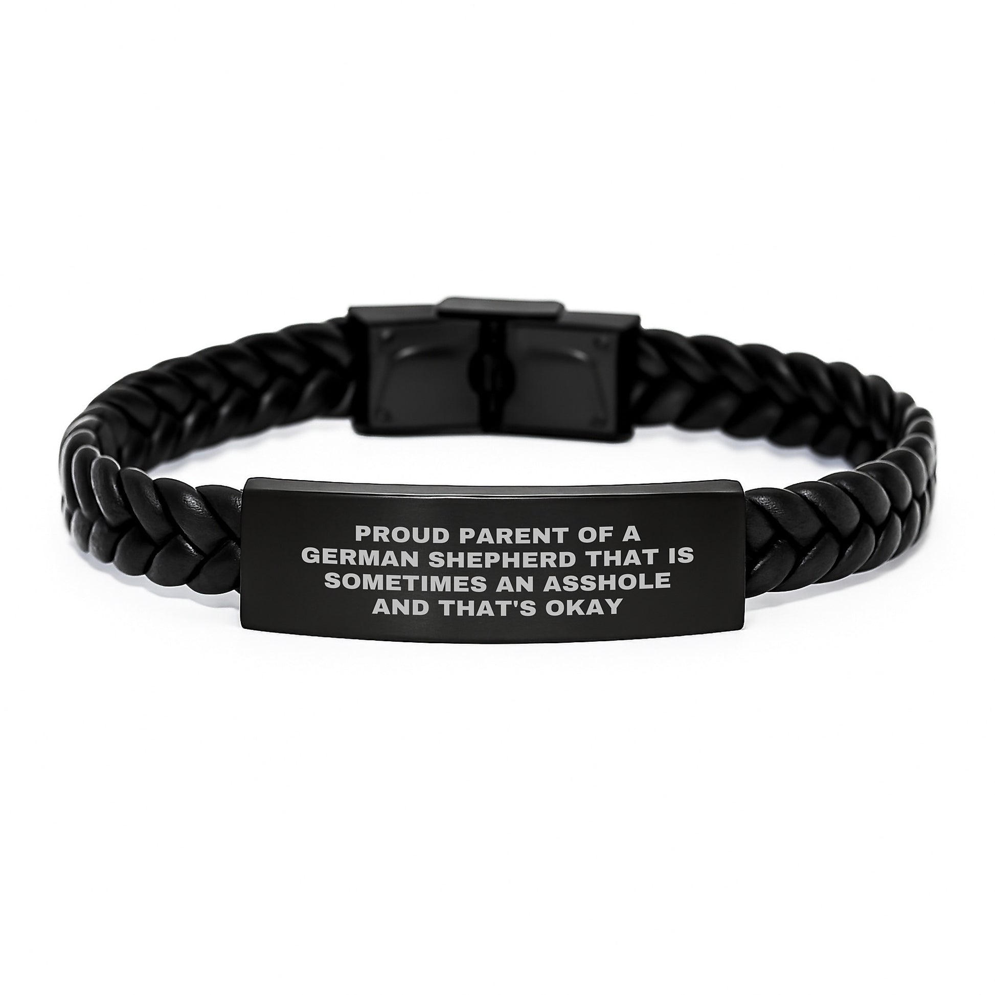 Funny German Shepherd Dog Gifts for Men - Proud Parent Quote Interlaced Leather Bracelet for Dad - Fathers Day Unique Gifts from Husband - Image 1