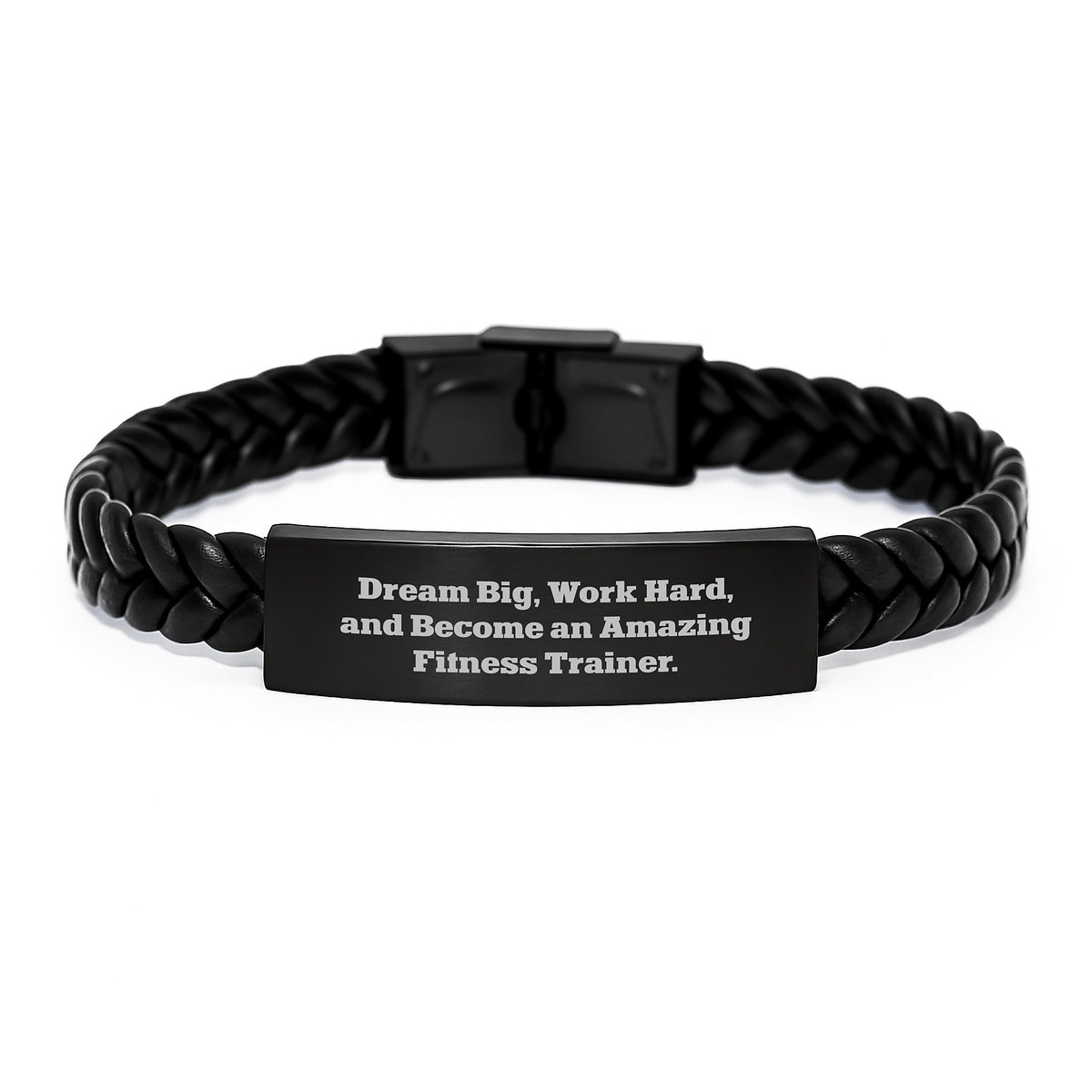 Fitness Trainer Gifts, Birthday Unique Gifts, Leather Interlaced Bracelet for Men, Women, Friends, Family - 'Dream Big, Work Hard, Become Amazing' Quote - Image 1