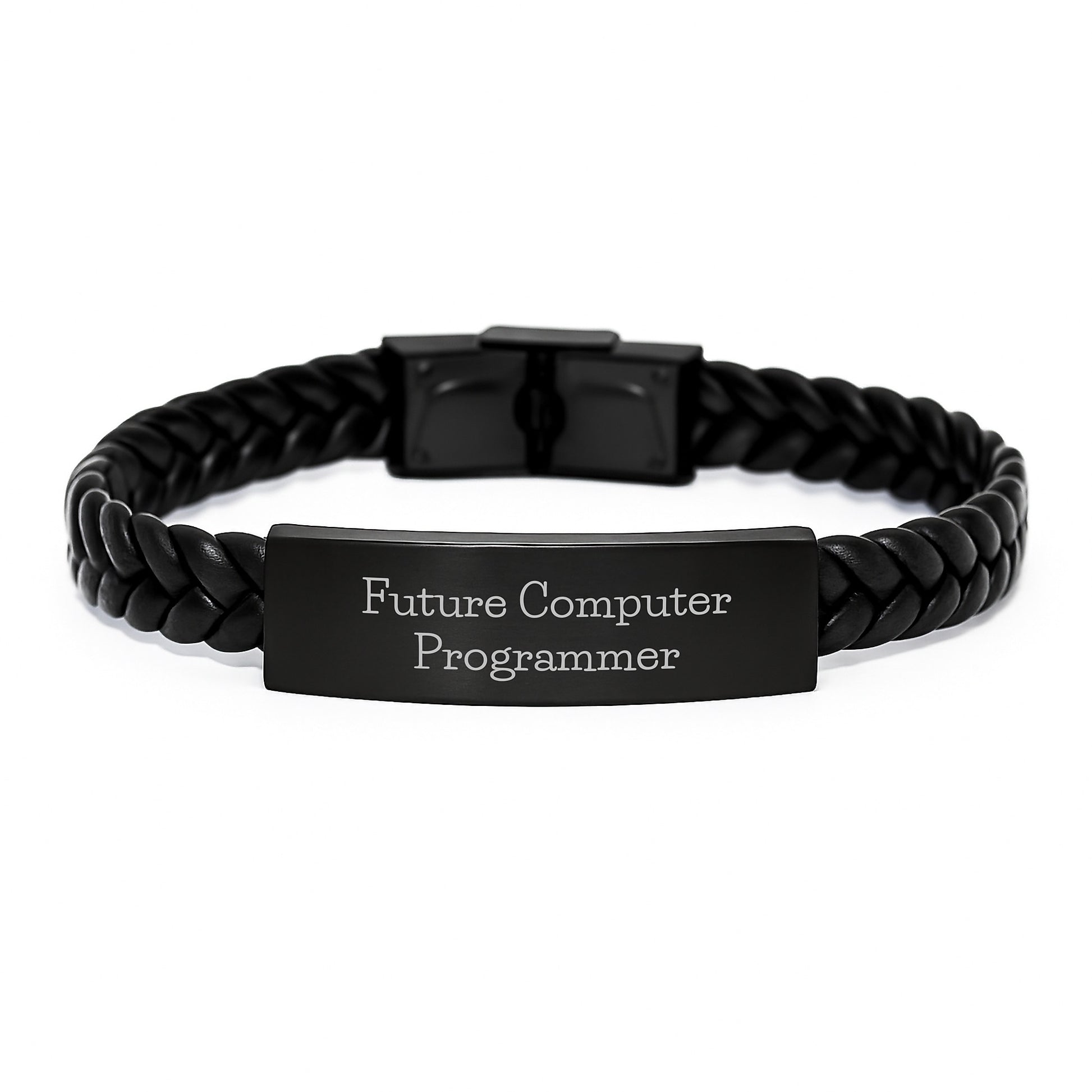 Future Computer Programmer Engraved Interlaced Leather Bracelet Gift for Him, Funny Quote, Christmas Unique Gift for Men - Image 1