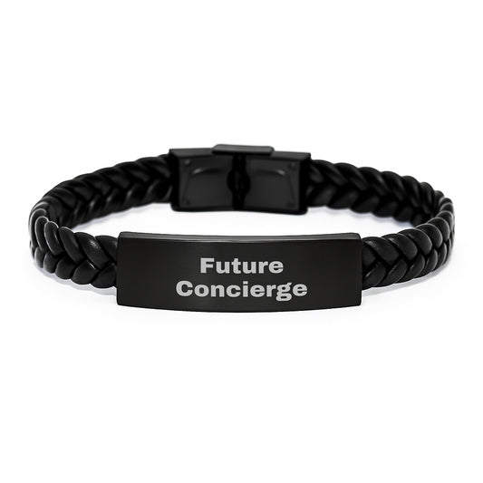 Gifts from Concierge Friends for Future Concierge at Christmas with Funny Quoted Interlaced Leather Bracelet, Concierge Men's Leather Interlaced Stainless Steel Gift - Image 1
