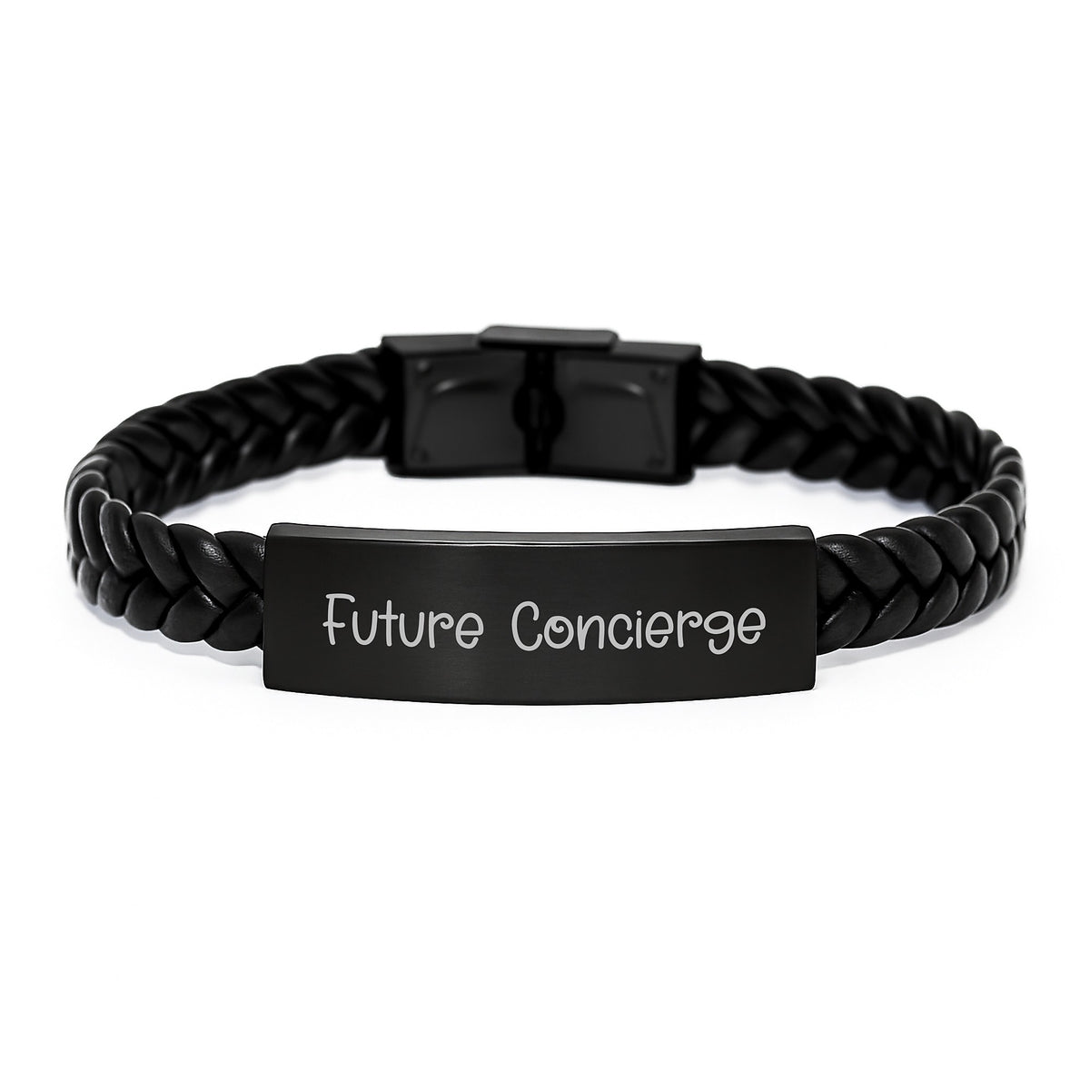 Funny Concierge Gifts from Friends, Unique Interlaced Leather Bracelet for Men, Future Concierge Quote - Image 1