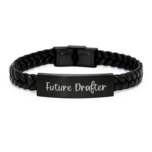 Funny Future Drafter Gifts from Friends - Interlaced Leather Bracelet for Birthday, Drafter Unique Gifts with 'May the Pencil be with You' Quote, Stainless Steel and PU Leather - Image 1