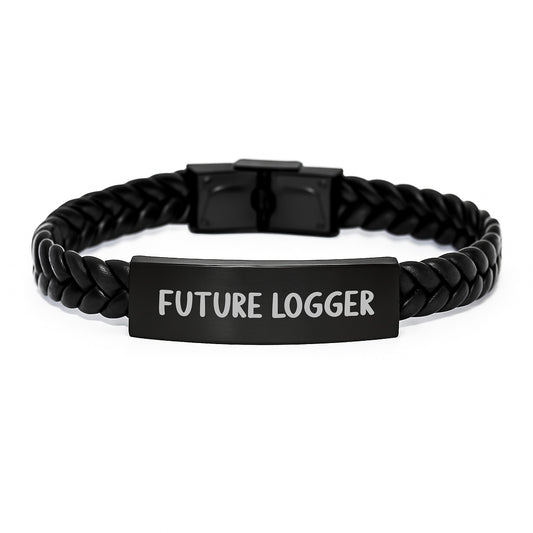 Funny Future Logger Birthday Unique Gifts from Friends Interlaced Leather Bracelte, Gifts for Logger Men, 'You're a_logger in the making' Quote, 7.87 inches Stainless Steel and PU Leather Combination - Image 1