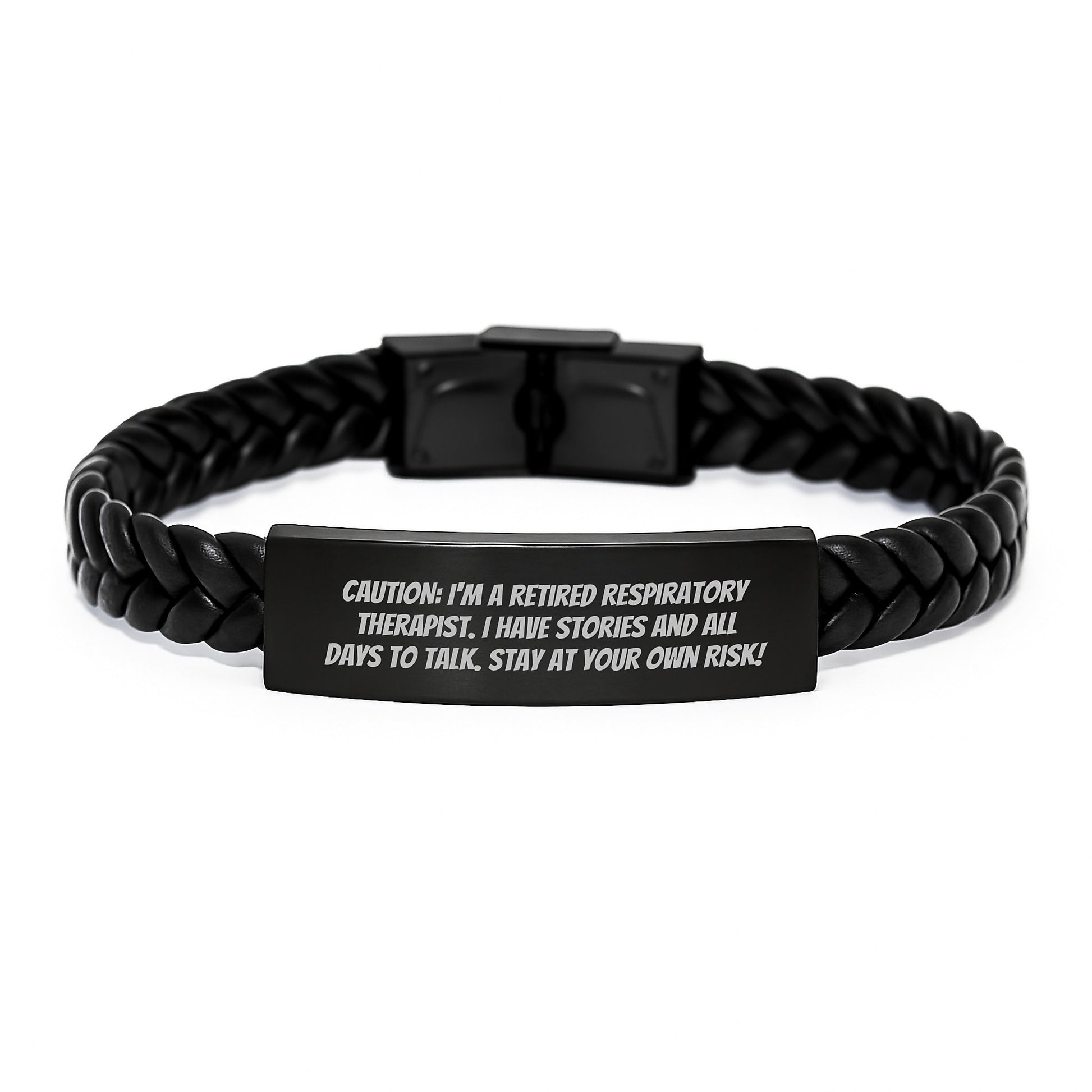 Respiratory Therapist Gifts, Funny Quote Interlaced Leather Bracelet, Gifts from Friends for Respiratory Therapist Birthday, Durable Engraved Stainless Steel PU Leather - Image 1