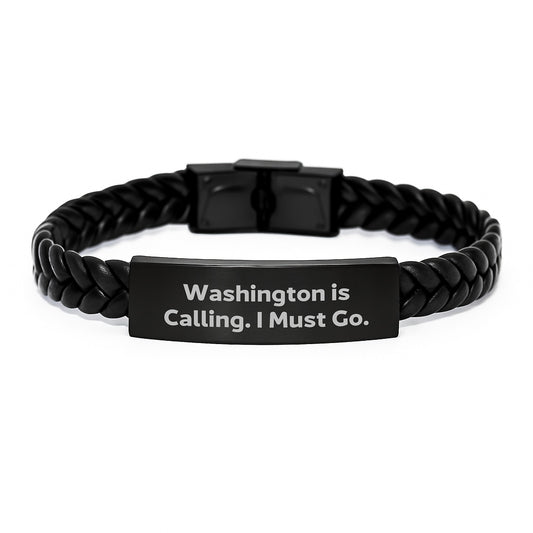 Washington Interlaced Leather Bracelet, Funny Gift for Friends from Washington, Christmas Unique Gifts - Image 1