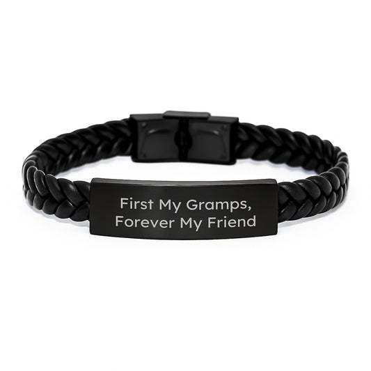 Funny Gramps Gifts, First My Gramps, Forever My Friend Interlaced Leather Bracelet, Gifts from Family for Gramps Graduation Unique Presents - Image 1