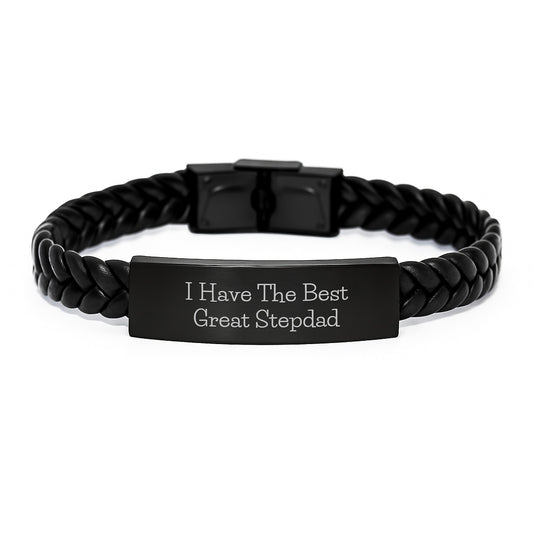 Funny Stepdad Gifts, Unique Interlaced Leather Bracelet for Men, Great Stepdad, Gifts from Men to Stepdad for Mother's Day - Image 1