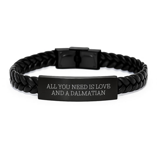 Dalmatian Dog Lovers Gifts from Friends - Inspirational Interlaced Leather Bracelet for Men, Women, and Dalmatian Dog Enthusiasts, All You Need Is Love And A Dalmatian Birthday Unique Gifts - Image 1