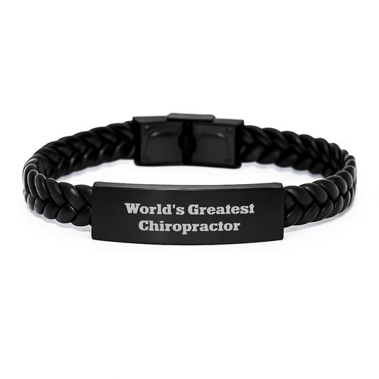World's Greatest Chiropractor Funny Quote Interlaced Leather Bracelet Gifts from Friends for Chiropractor Graduation - Image 1