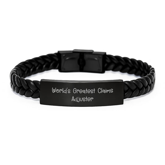 Funny Claims Adjuster Gifts for Men Birthday, Unique Interlaced Leather Bracelet, 'World's Greatest Claims Adjuster' Quote, Gifts from Friends - Image 1