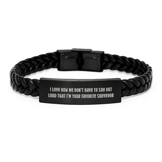 Funny Surveyor Gifts from Friends to Favorite Men, Unique Graduation Unique Gifts for Surveyor, Interlaced Leather Bracelet - Image 1
