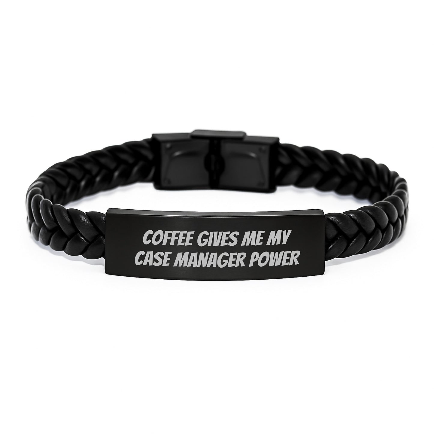 Funny Case Manager Gifts from Friends, Inspirational Case Manager Interlaced Leather Bracelet for Graduation, Coffee Gives Me My Case Manager Power - Image 1