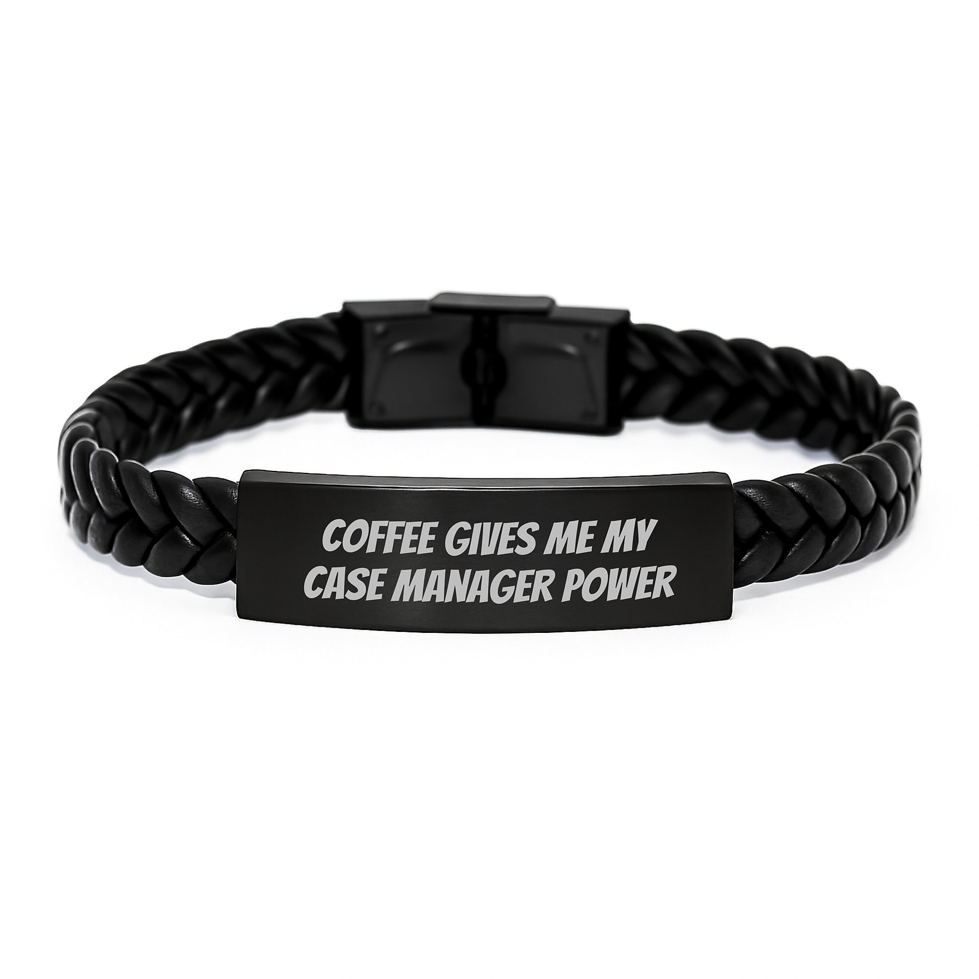 Funny Case Manager Gifts from Friends, Inspirational Case Manager Interlaced Leather Bracelet for Graduation, Coffee Gives Me My Case Manager Power - Image 1