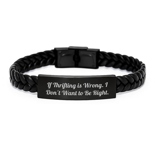 Thrifting Enthusiasts Unite! Funny Interlaced Leather Bracelet Gift for Friends, Coworkers, or Family from Thrifting Lovers, Perfect for Graduation Unique Gifts - Image 1