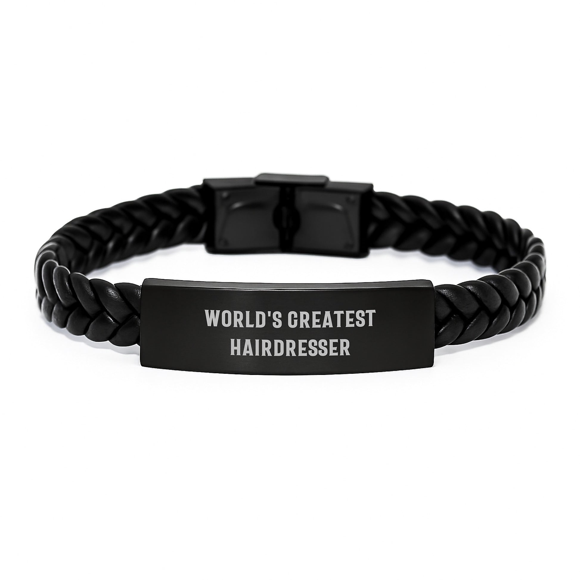 Funny Hairdresser Gifts from Friends - Inspirational World's Greatest Hairdresser Interlaced Leather Bracelet, Christmas Unique Gifts for Hairdresser - Image 1