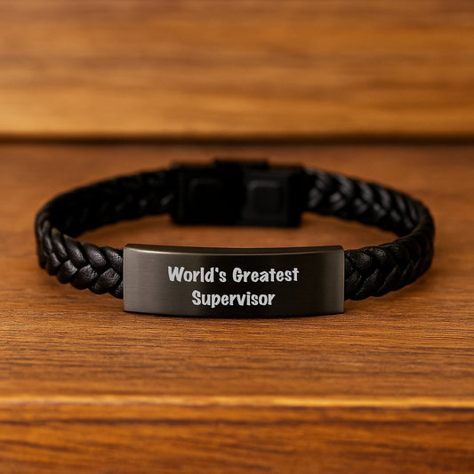 World's Greatest Supervisor Funny Quote Interlaced Leather Bracelet Gifts for Supervisors, Birthday Unique Gifts from Friends - Image 2