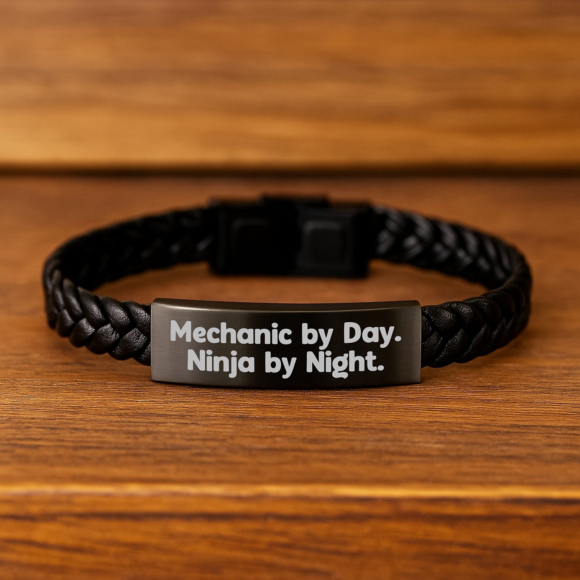 Funny Mechanic Gifts for Men - Interlaced Leather Bracelet from Friends - Mechanic By Day. Ninja By Night. Christmas Unique - Image 2