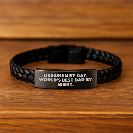 Librarian Gifts by Day, Unique Interlaced Leather Birthday Unique Gifts for Men from World's Best Dad by Night. - Image 2