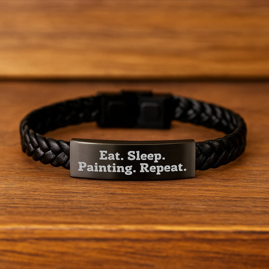 Funny Painting Gifts Eat Sleep Painting Repeat Interlaced Leather Wristband for Men Women Friends Coworkers Family - Image 2