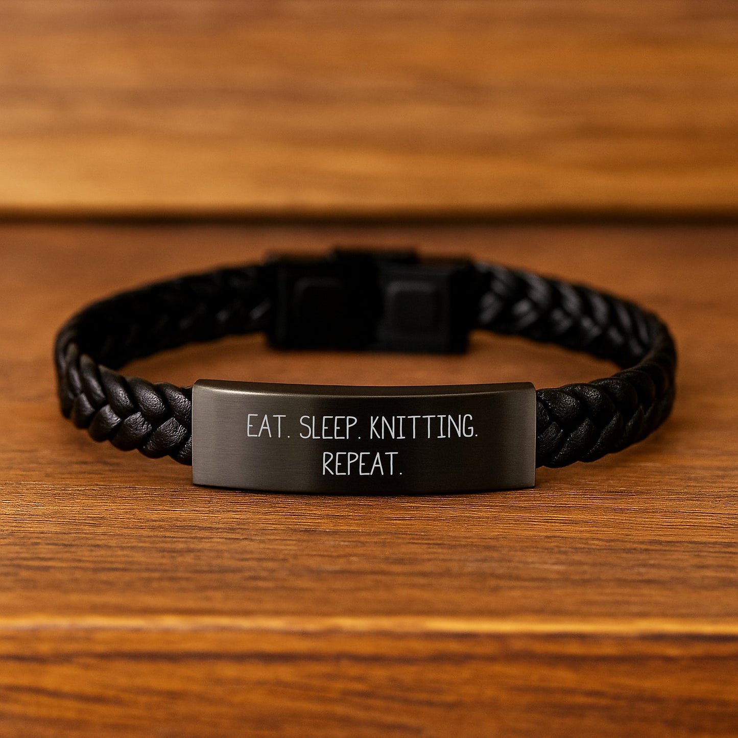 Knitting Enthusiast Gifts for Men and Women - Eat. Sleep. Knitting. Repeat. Interlaced Leather Bracelet for Graduation, Funny Quote, Unique Knitting Accessories, Gifts from Friends and Family - Image 2
