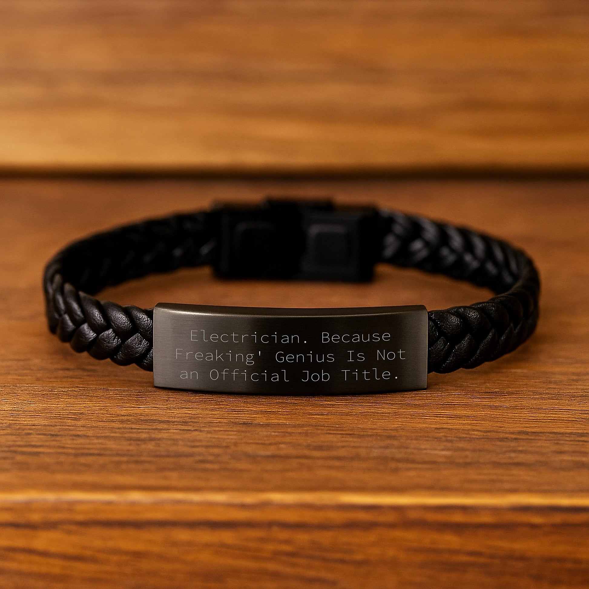 Funny Electrician Gifts for Men - Interlaced Leather Bracelet with Quote 'Electrician. Because Freaking' genius Is Not An Official Job Title.' - Christmas Unique Gifts from Friends to Electrician - Image 2