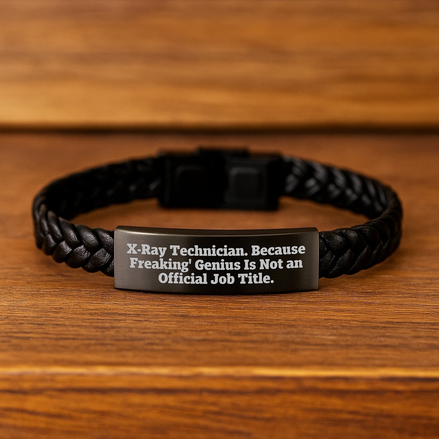 Funny X-Ray Technician Gifts for Men - Interlaced Leather Bracelet Engraved with 'X-ray Technician. Because Freaking' genius Is Not An Official Job Title.' - Birthday Unique Gifts from Family - Image 2