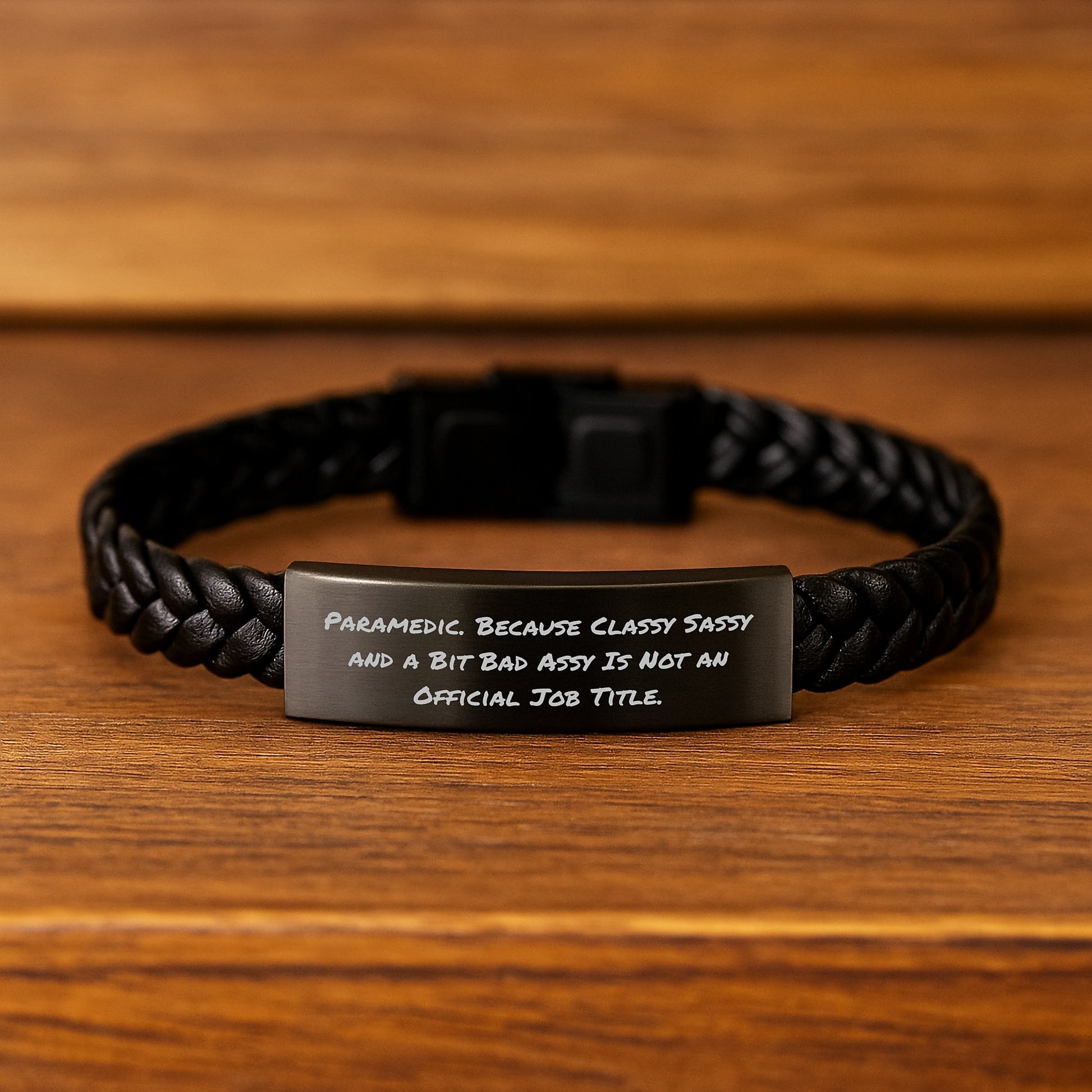 Funny Rescue Worker Gifts for Men - Interlaced Leather Bracelet with Stainless Steel and PU Leather, Rescue Worker Humor Quote, Christmas Unique Presents - Image 2