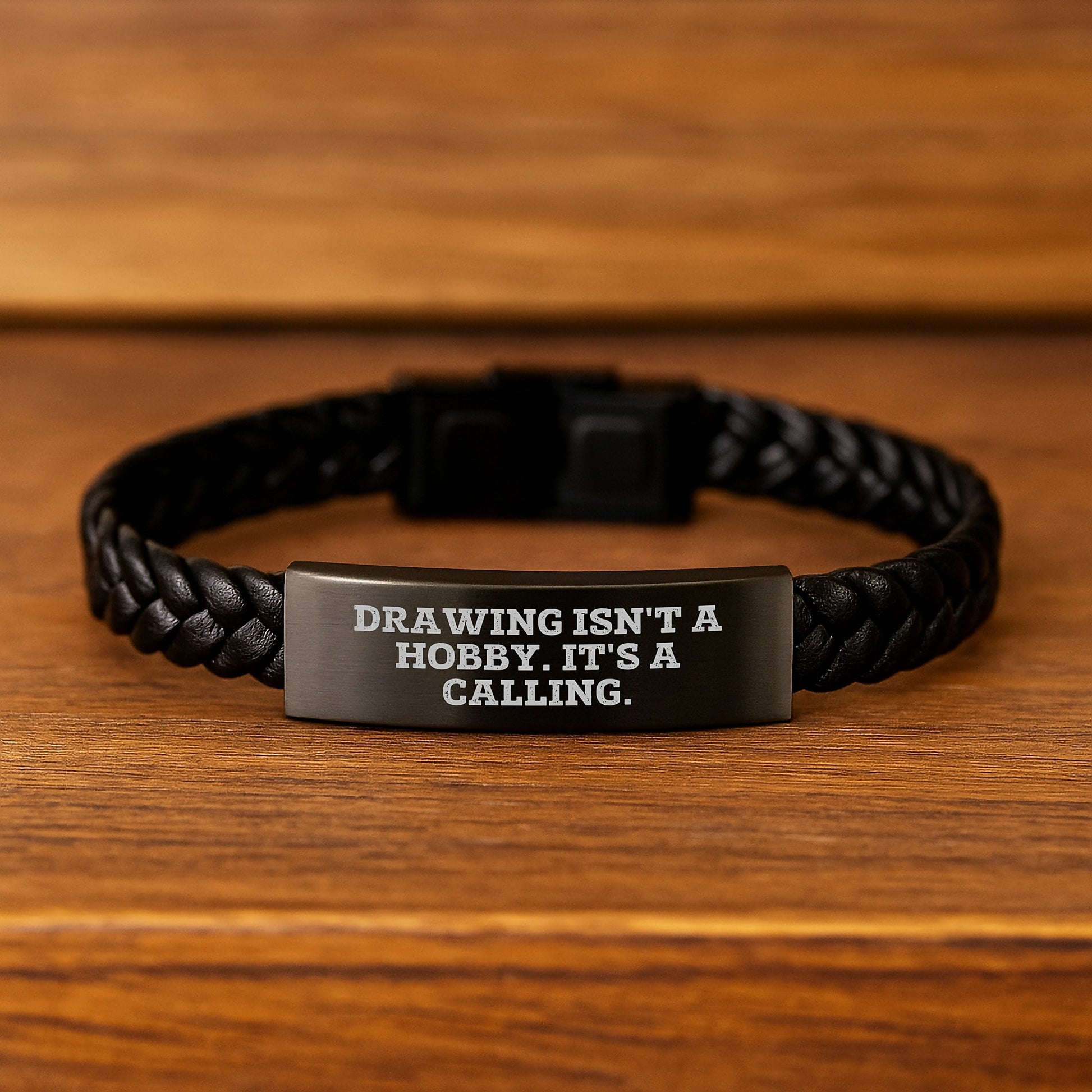 Unique Drawing Enthusiast Gifts from Friends with Inspirational 'Drawing Isn't A Hobby. It's A Calling.' Quote Interlaced Leather Bracelet for Women on Valentine's - Image 2