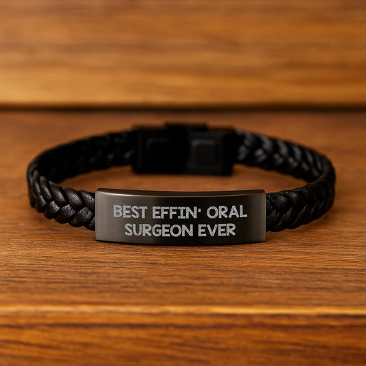 Funny Oral Surgeon Gifts from Friends to Best Effin' Oral Surgeon Ever, Interlaced Leather Bracelet for Men and Women Graduation Unique Gifts - Image 2