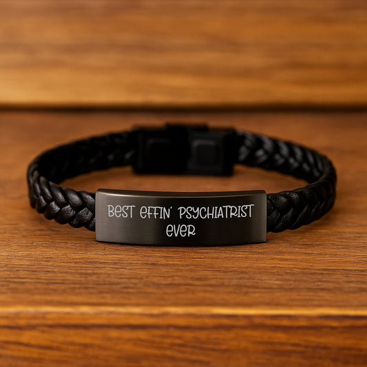 Funny Psychiatrist Gifts from Best Effin' Friends - Men or Women Interlaced Leather Bracelet for Graduation - Image 2