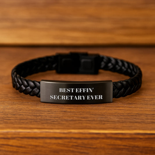 Funny Secretary Gifts for Men and Women - Best Effin' Secretary Ever Interlaced Leather Bracelet, Unique Graduation Gift from Friends, Family, Coworkers - Image 2