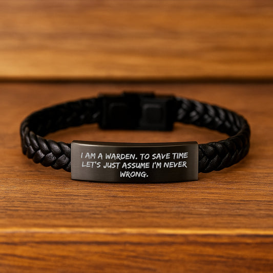Warden Gifts, Funny Quote Interlaced Leather Bracelet, Gifts from Friends for Warden, Birthday Unique Presents - Image 2