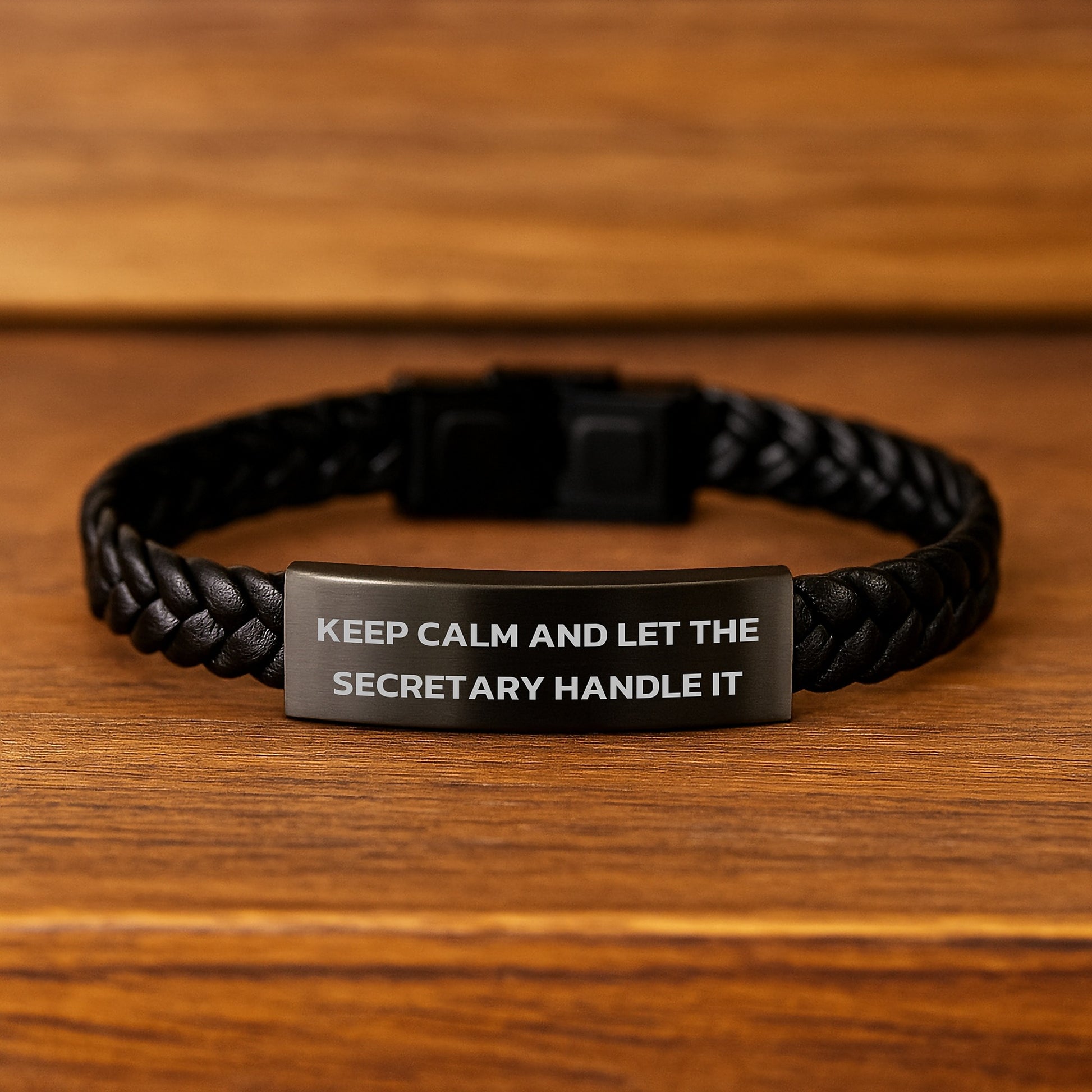 Funny Secretary Gifts from Men for Birthday - Interlaced Leather Bracelet with 'Keep Calm And Let The Secretary Handle It' Quote - Gifts for Secretary - Image 2