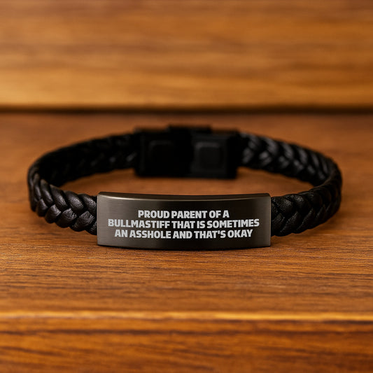Funny Bullmastiff Dog Gifts for Mom, Unique Interlaced Leather Bracelet with Stainless Steel, Gifts from Mom to Proud Parent of Bullmastiff Dog - Image 2