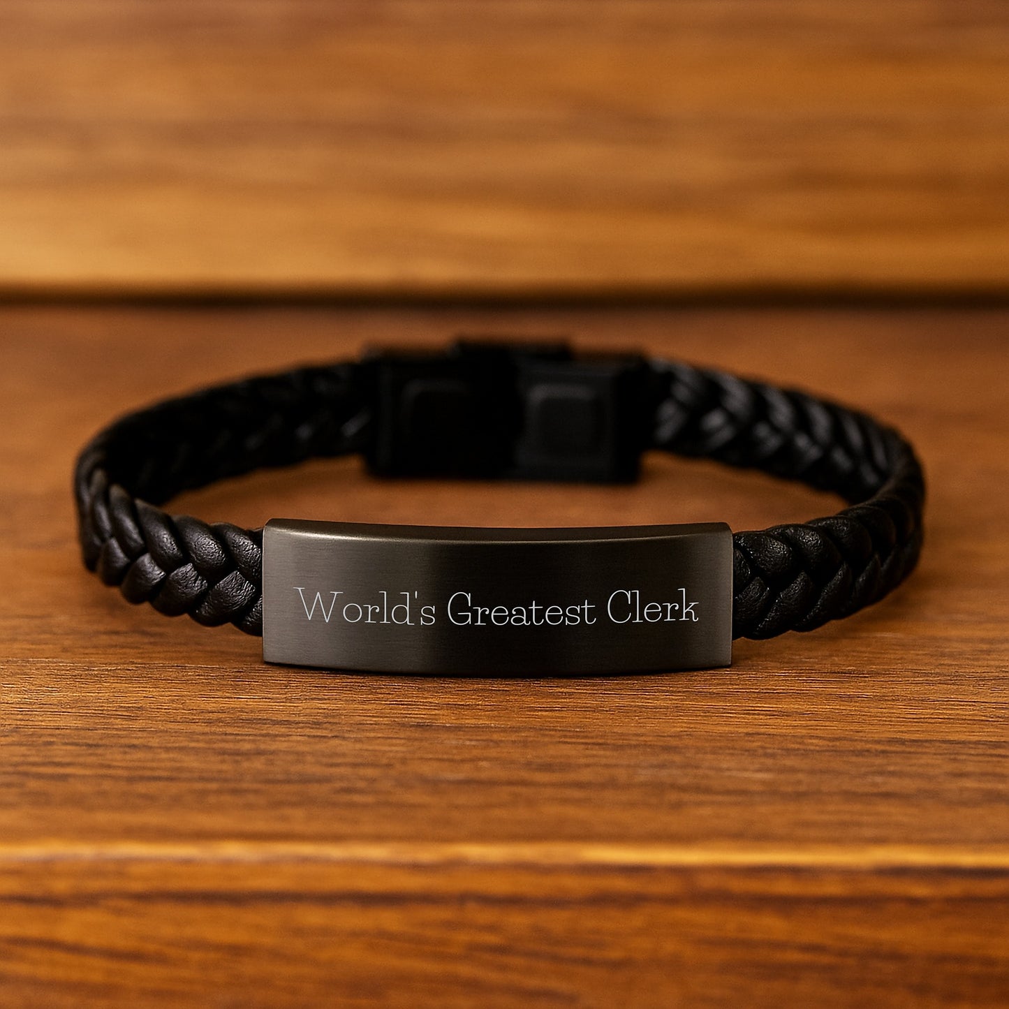 Him Keepsake Interlaced Leather Bracelet World's Greatest Clerk Gift - Image 2