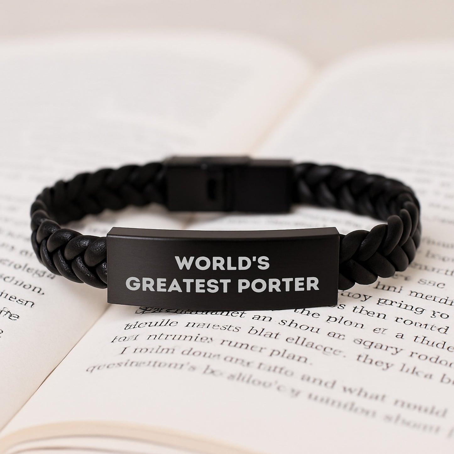 Funny Porter Gifts, Unique Birthday Unique Gifts for Porter, Interlaced Leather Bracelet with Stainless Steel and PU Leather - Image 3