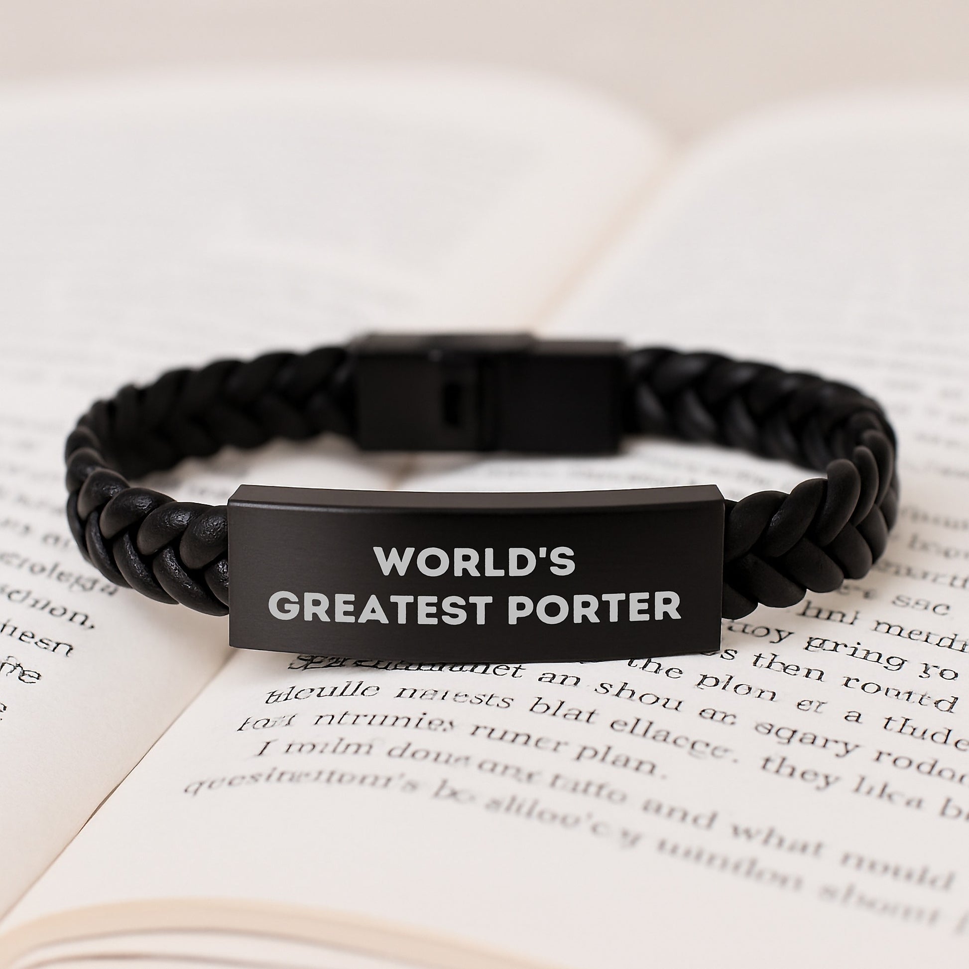 Funny Porter Gifts, Unique Birthday Unique Gifts for Porter, Interlaced Leather Bracelet with Stainless Steel and PU Leather - Image 3