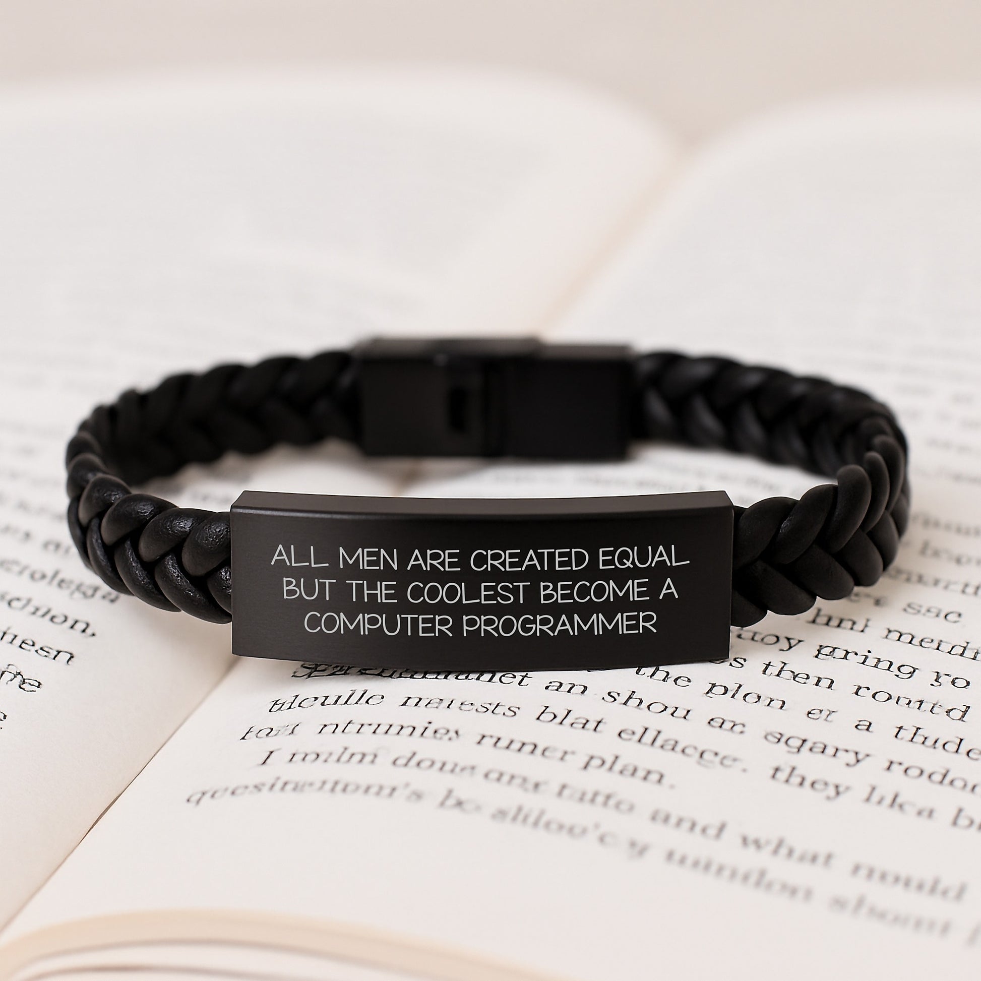 Funny Computer Programmer Gift for Men - Inspirational Quote Interlaced Leather Bracelet, Gifts from Friends - Christmas Unique Gifts for Him, All Men Are Created Equal - Image 3
