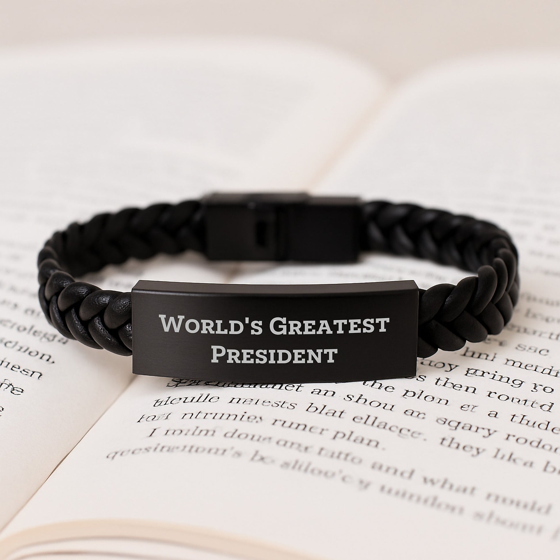 Funny President Gifts for Men, Unique Interlaced Leather Bracelet Gifts from Friends, 'World's Greatest President' Quote - Image 3