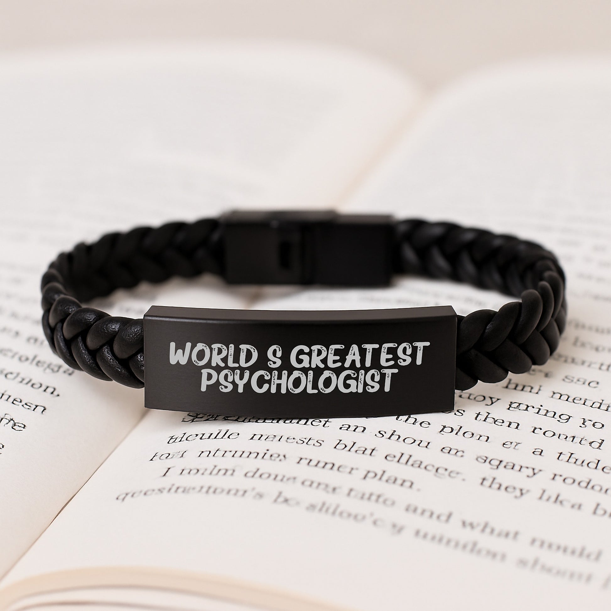 Unique Gifts for Psychologist Friends from Family - Interlaced Leather Bracelet with Engraved Stainless Steel - Funny Quote 'The World's Greatest Psychologist' - Image 3