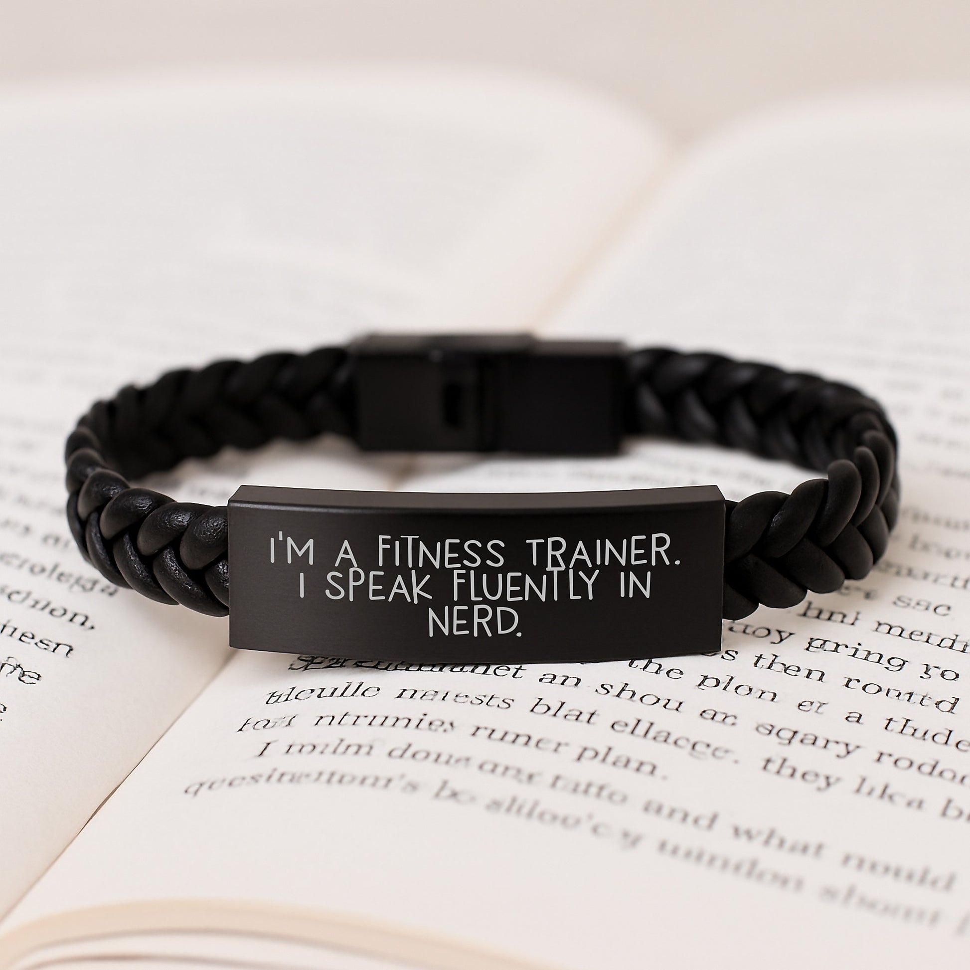 Funny Gift for Fitness Trainer Men Women, Unique Interlaced Leather Bracelet with Engraved Stainless Steel, genius Quote, Christmas Unique Gifts from Friends, Family, Coworkers, for Fitness Trainer - Image 3