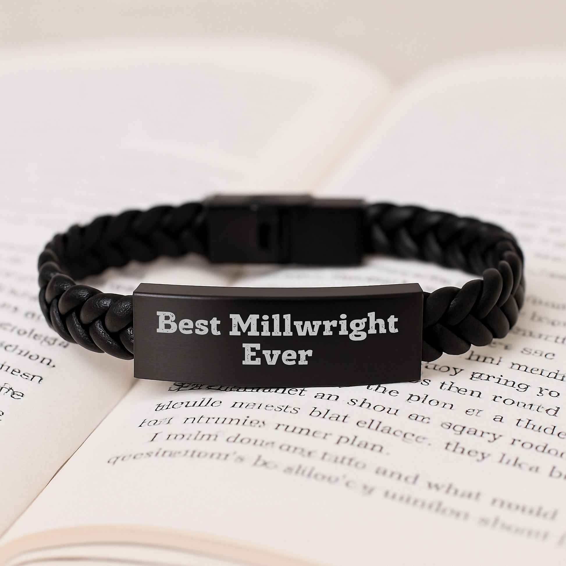 Millwright Gifts from Friends, 'Best Millwright Ever' Interlaced Leather Bracelet, Birthday Unique Gifts for Men - Image 3