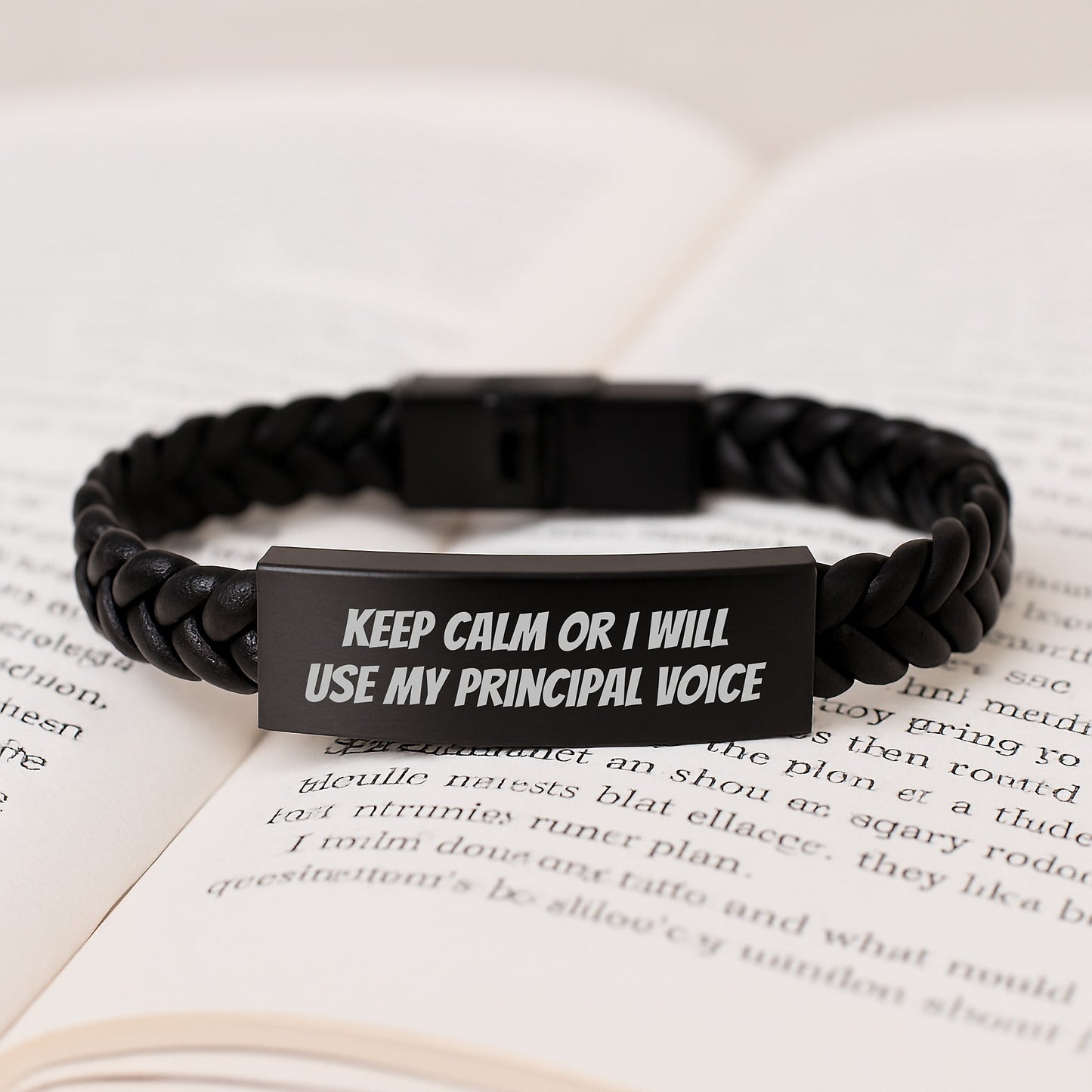 Christmas Unique Gifts for Principal Men, Keep Calm Or I Will Use My Principal Voice Interlaced Leather Bracelet, Funny Principal Gifts for Dad - Image 3