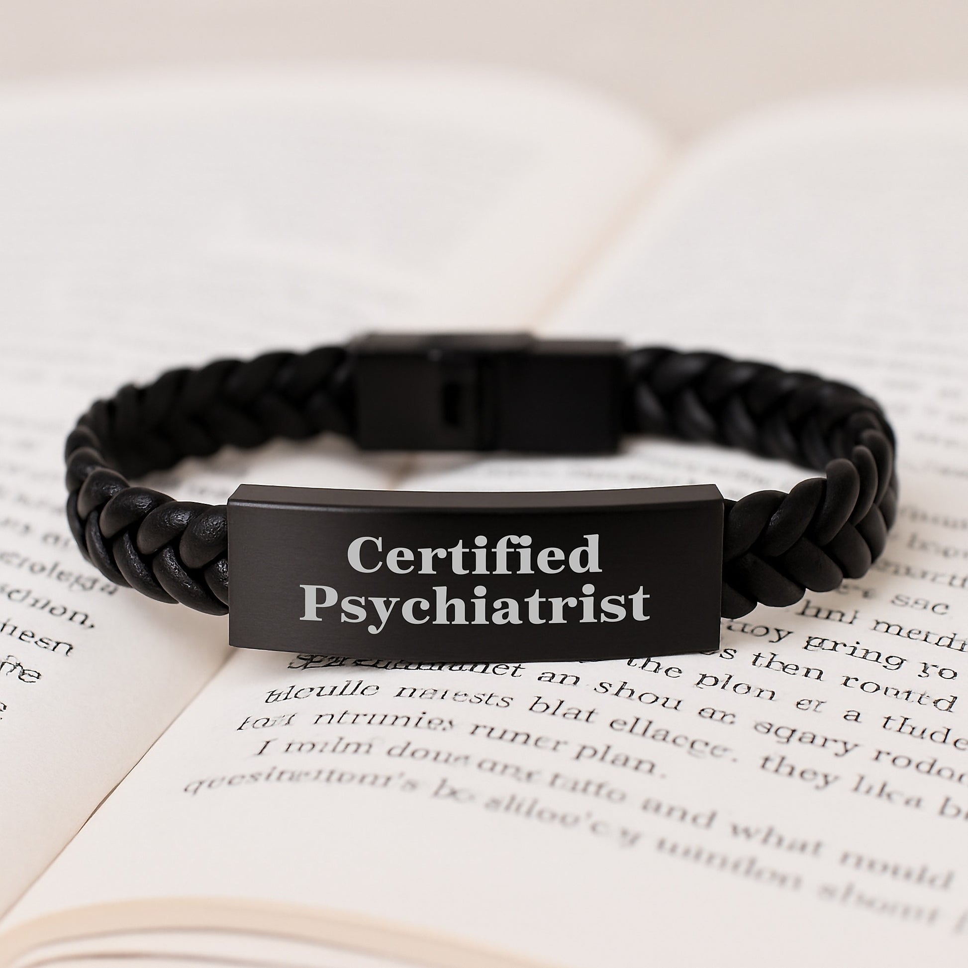 Funny Psychiatrist Gifts for Birthday, Interlaced Leather Bracelet with Engraved Stainless Steel for Men, Women, Friends, Coworkers, Family from Certified Psychiatrist - Humorous Quote - Image 3